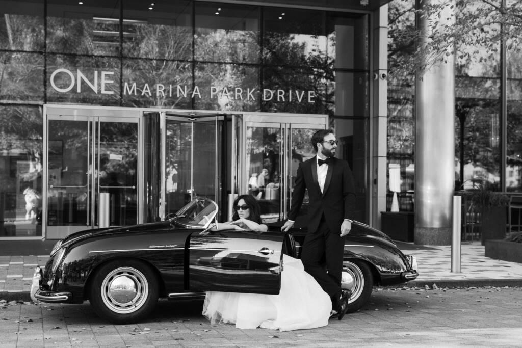 Antique car porsche wedding photo florida
